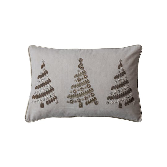 Hello Honey® 24" x 16" Embroidered Bead Christmas Trees Lumbar Pillow with Gold Piping